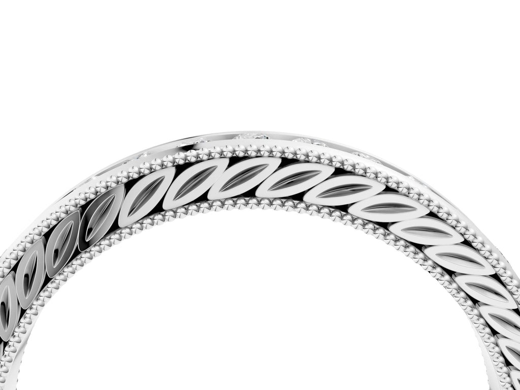 White gold Channel Set Round Diamond Milgrain Edge Wedding Band