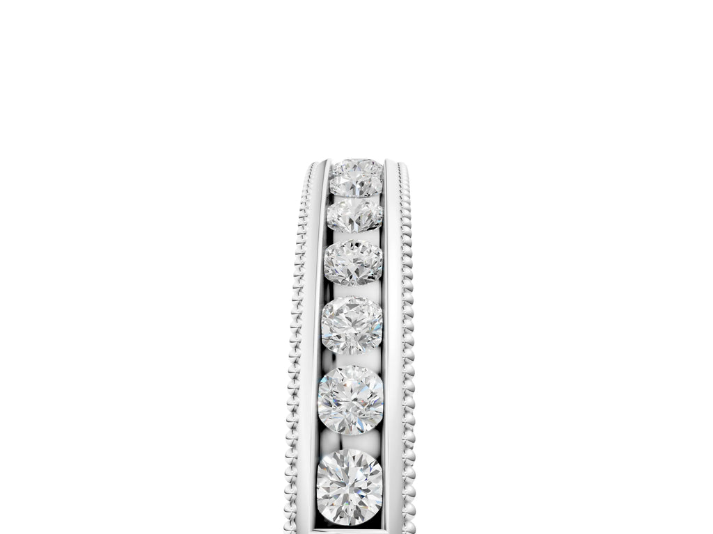 White gold Channel Set Round Diamond Milgrain Edge Wedding Band