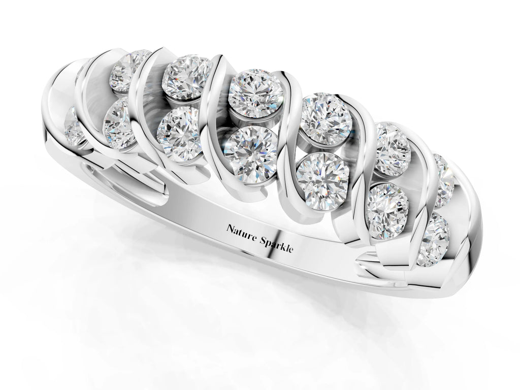 White gold Channel Set Round Diamond Multi-Row Band