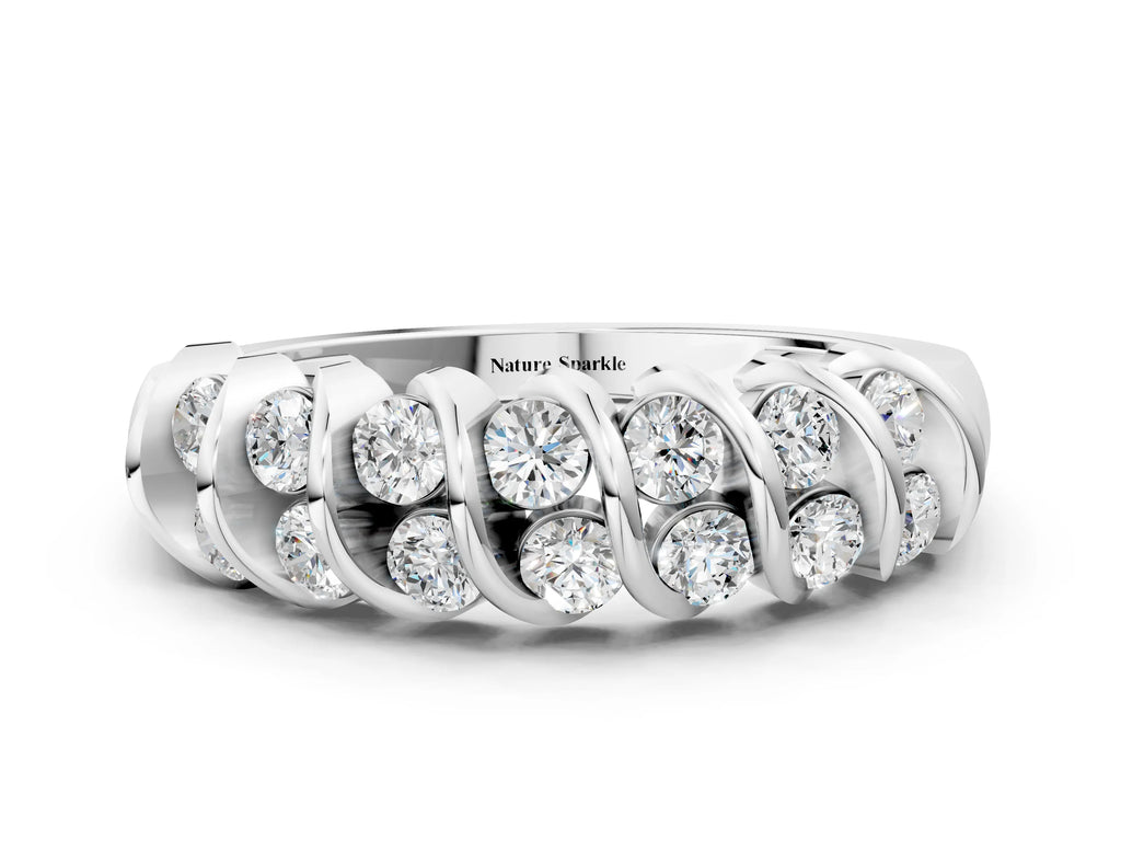 White gold Channel Set Round Diamond Multi-Row Band