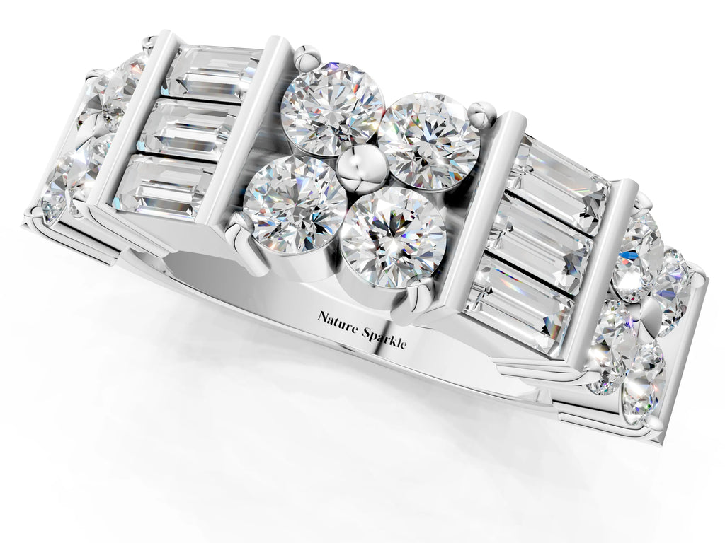 White gold Channel Set Round and Baguette Diamond Anniversary Band with Prong Setting