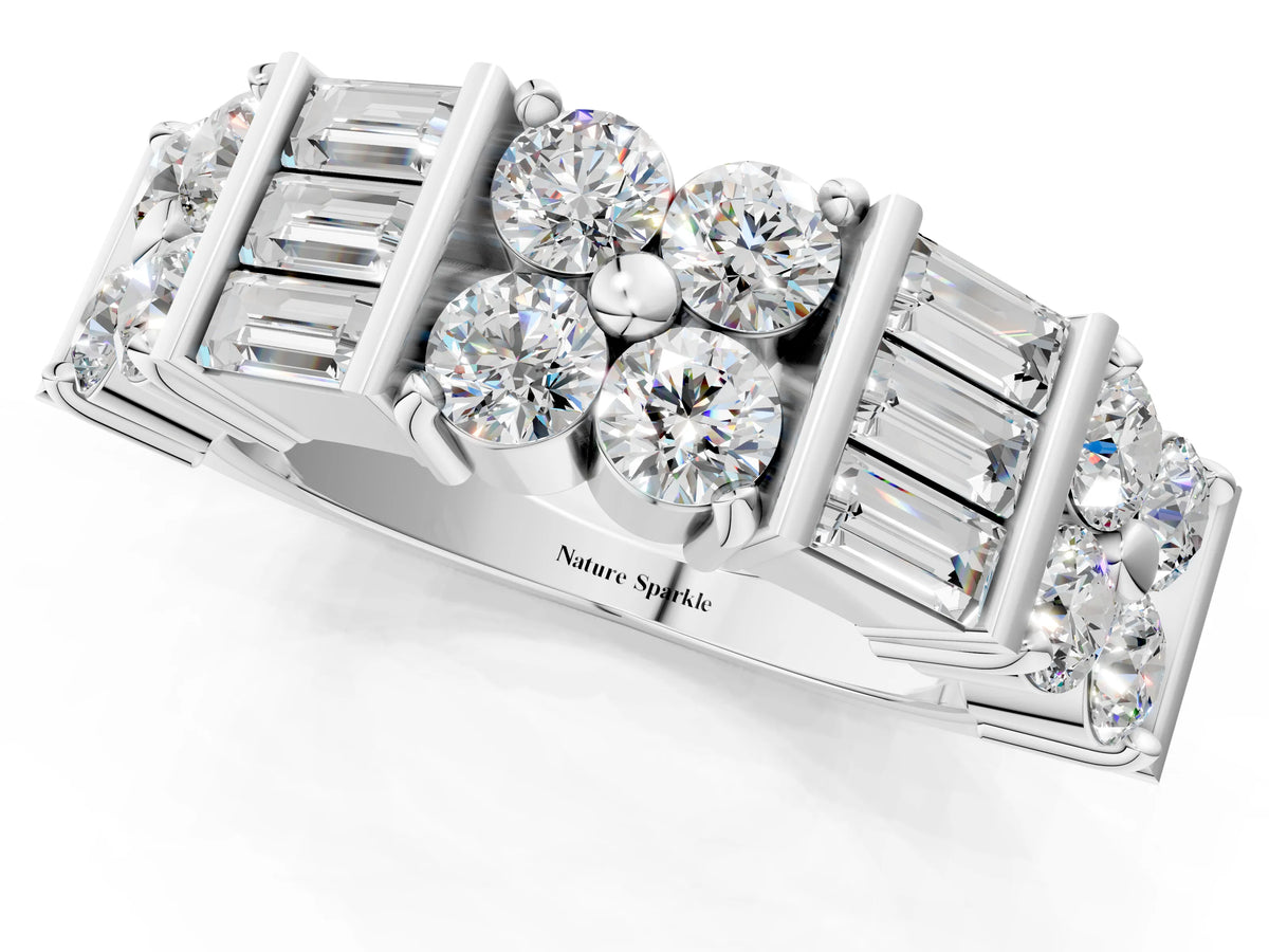 White gold Channel Set Round and Baguette Diamond Anniversary Band with Prong Setting
