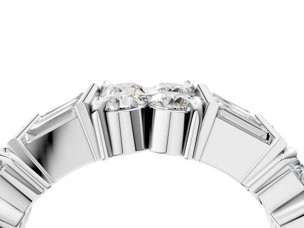 White gold Channel Set Round and Baguette Diamond Anniversary Band with Prong Setting