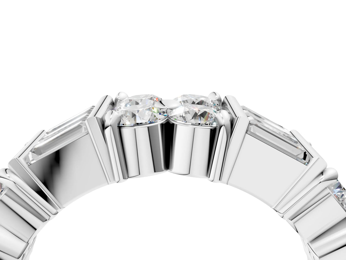 White gold Channel Set Round and Baguette Diamond Anniversary Band with Prong Setting