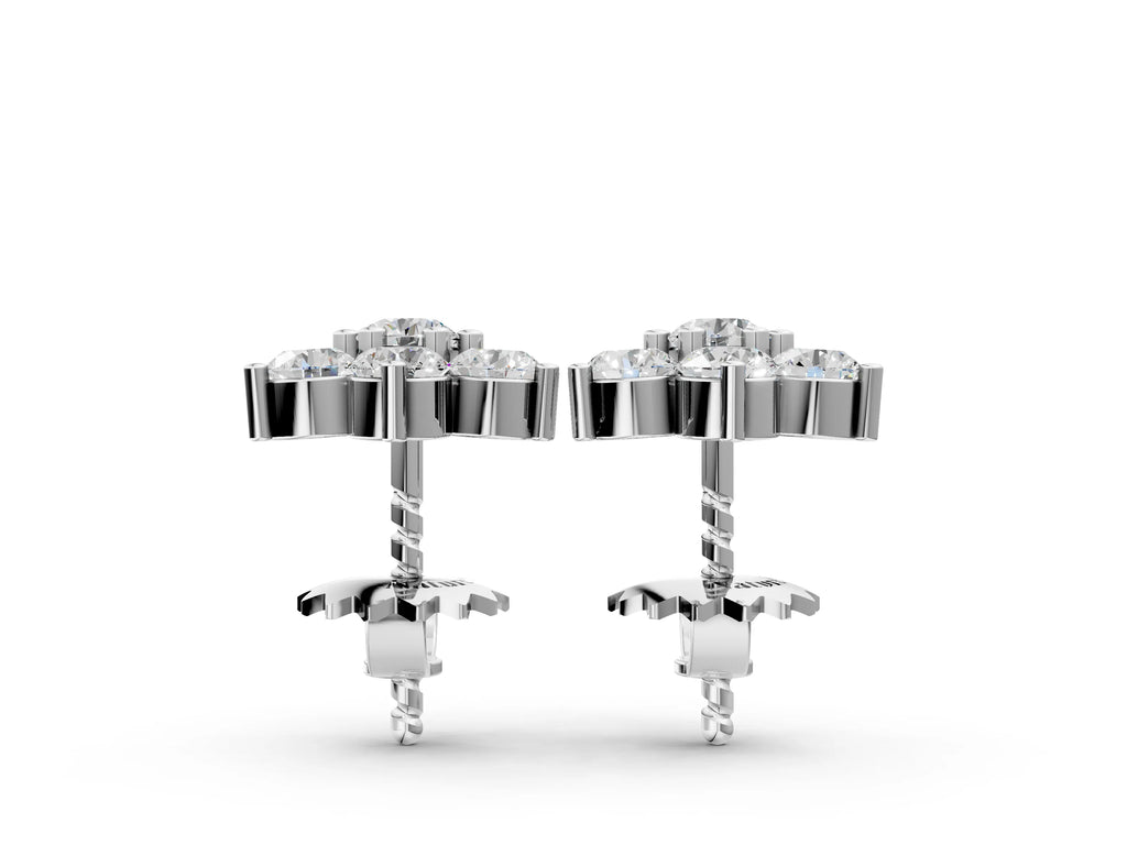 Silver Cluster Round Diamond Stud Earrings