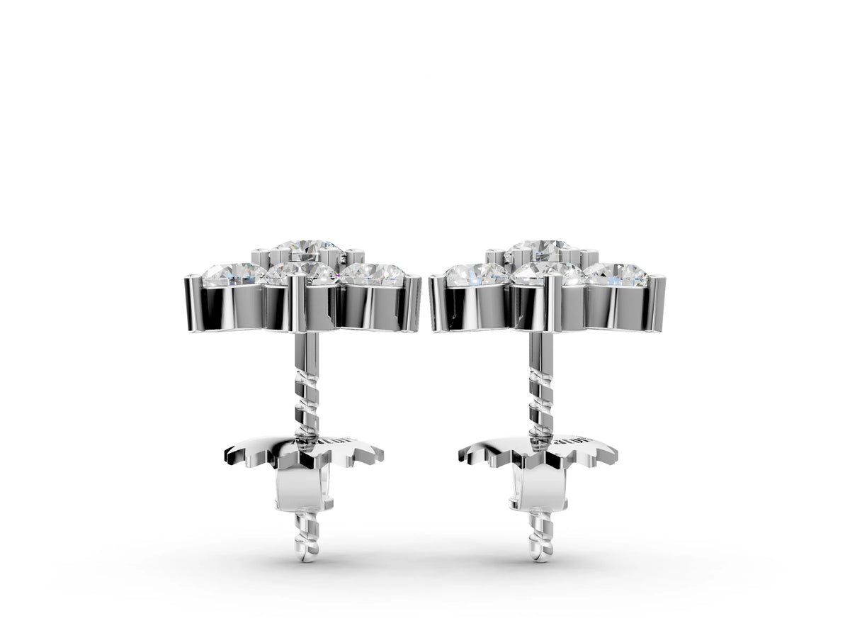 Silver Cluster Round Diamond Stud Earrings