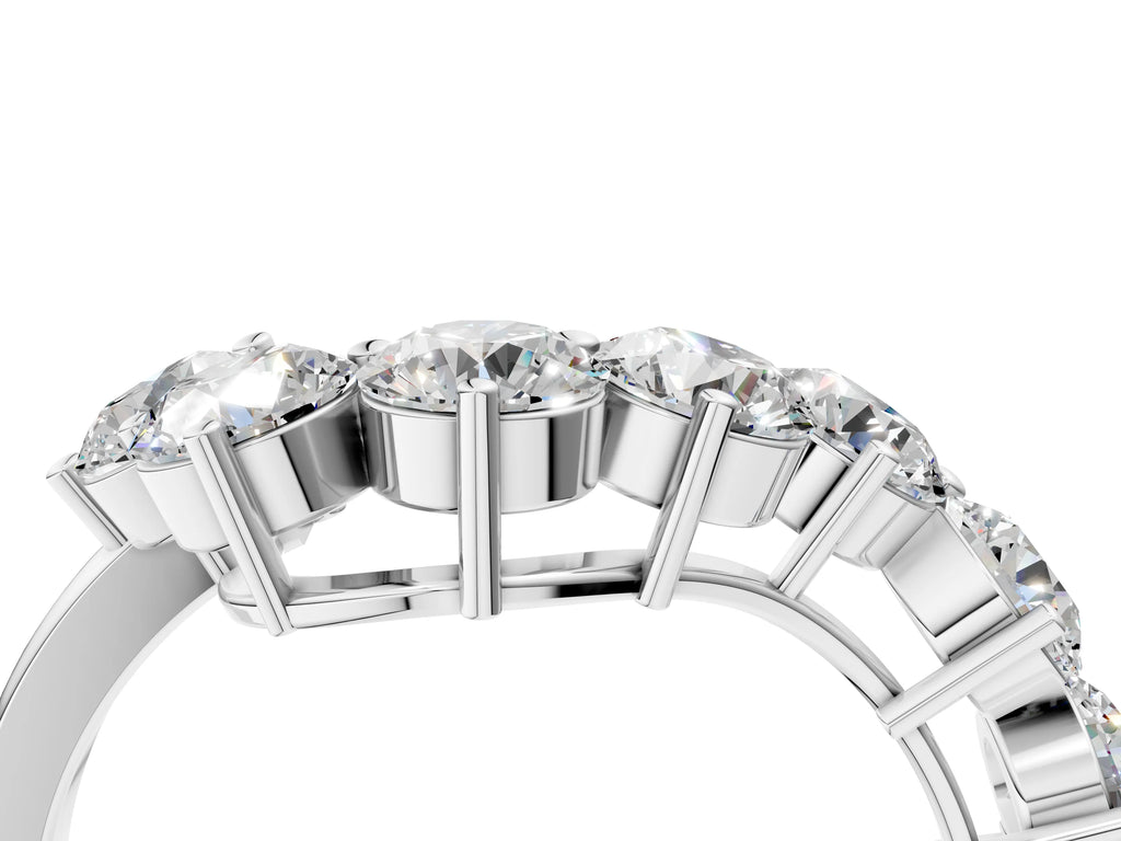 White gold Curved Diamond Cluster Band - Round Stones, Split Shank, Prong Setting