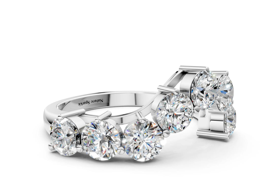 White gold Curved Diamond Cluster Band - Round Stones, Split Shank, Prong Setting
