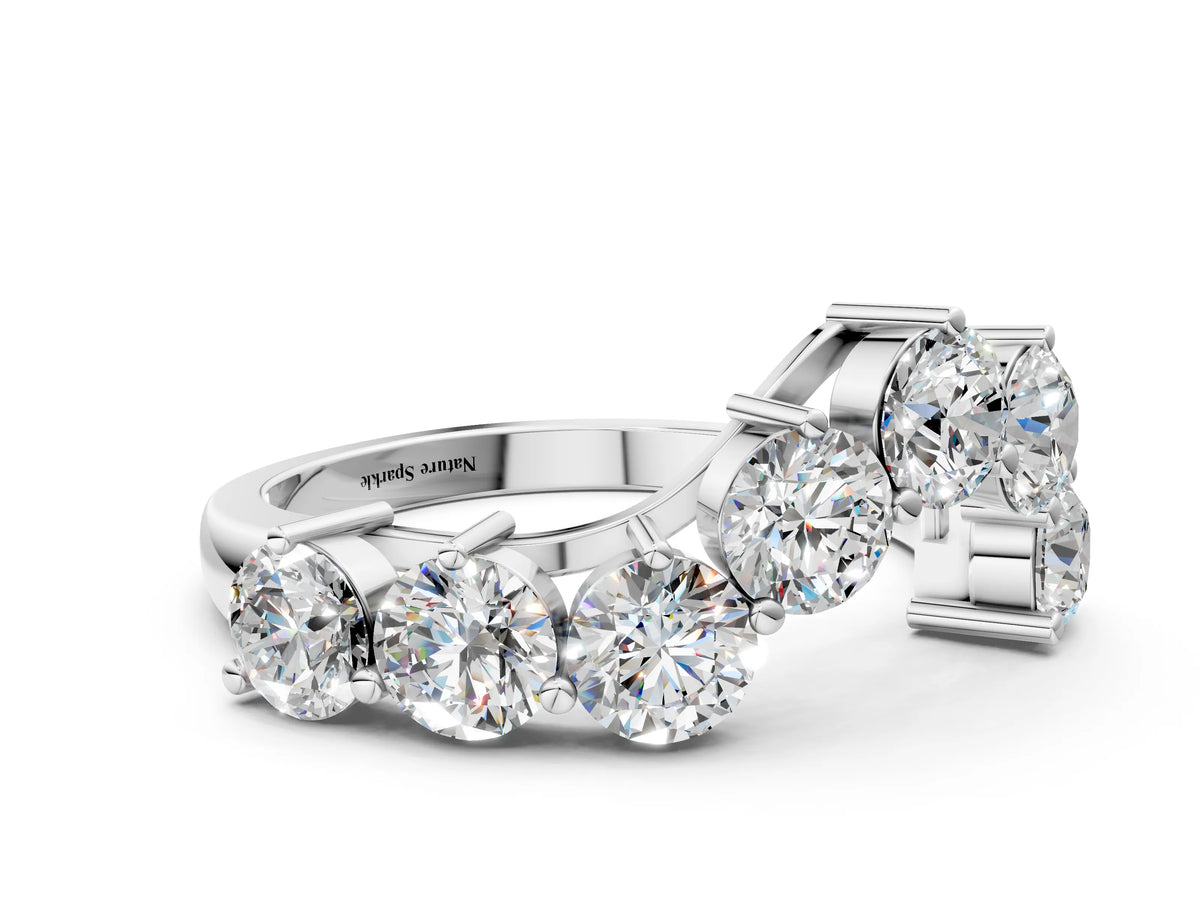 White gold Curved Diamond Cluster Band - Round Stones, Split Shank, Prong Setting
