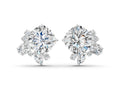 Platinum Cushion Cut Diamond Floral Stud Earrings with Multi-Shape Accents