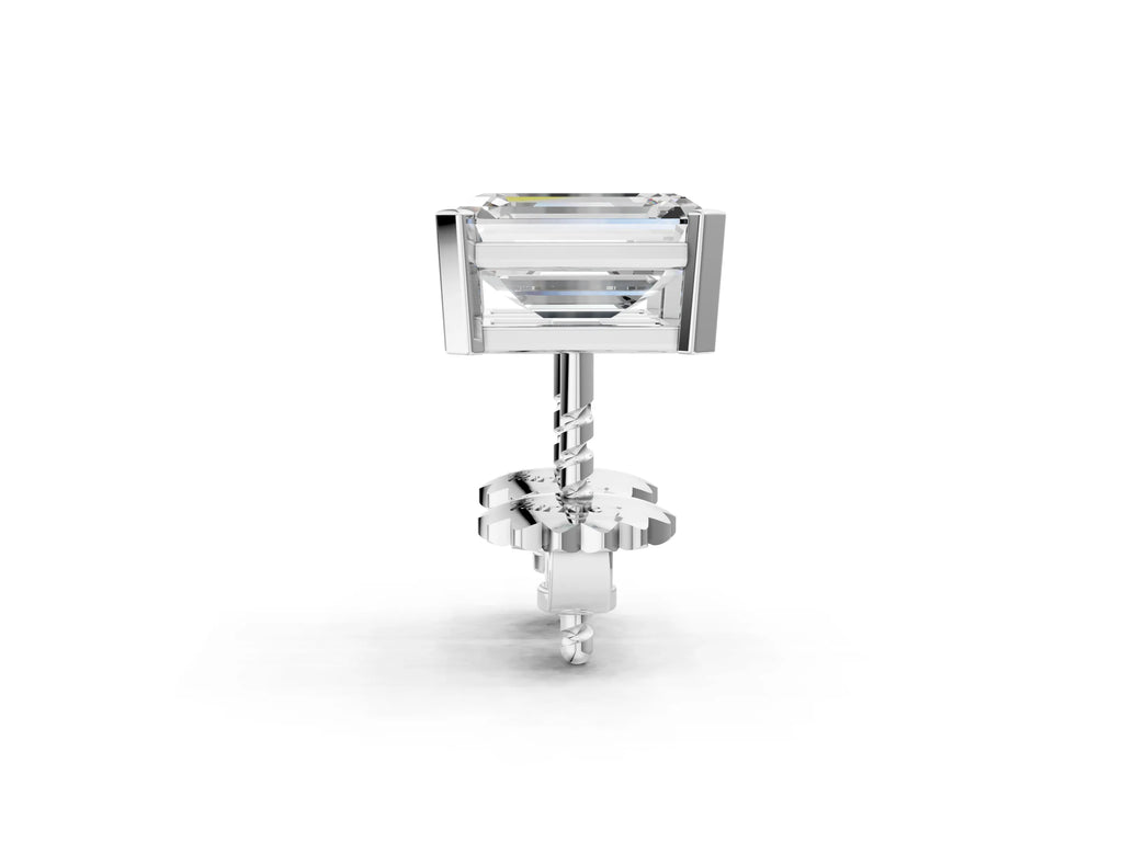 Silver Emerald Cut Diamond Stud Earrings