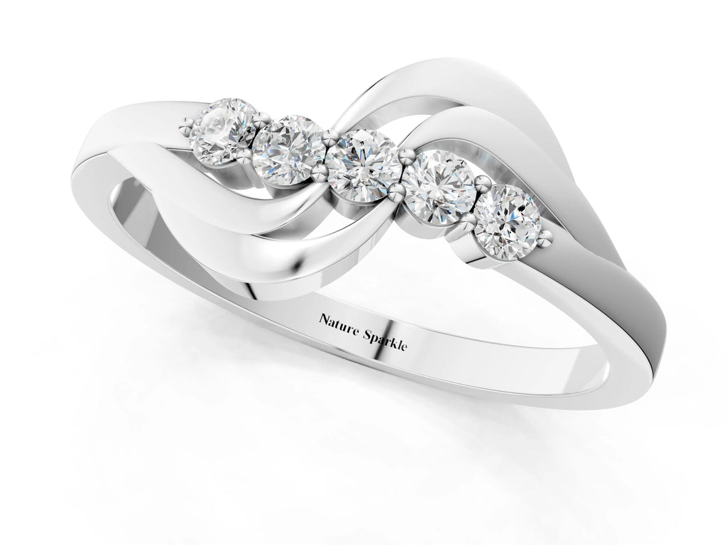 Platinum Five-Stone Round Diamond Crossover Band with Prong Setting