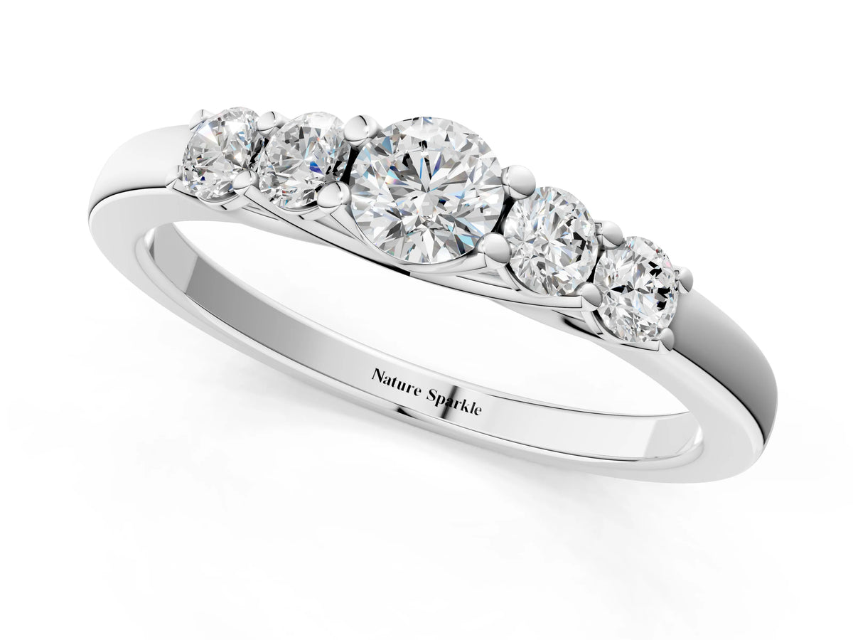 White gold Five-Stone Round Diamond Prong Set Half Eternity Band