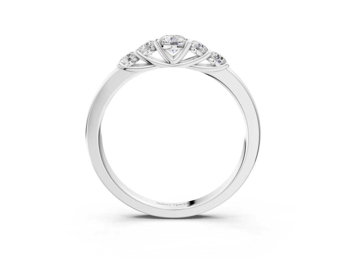 White gold Five-Stone Round Diamond Prong Set Half Eternity Band