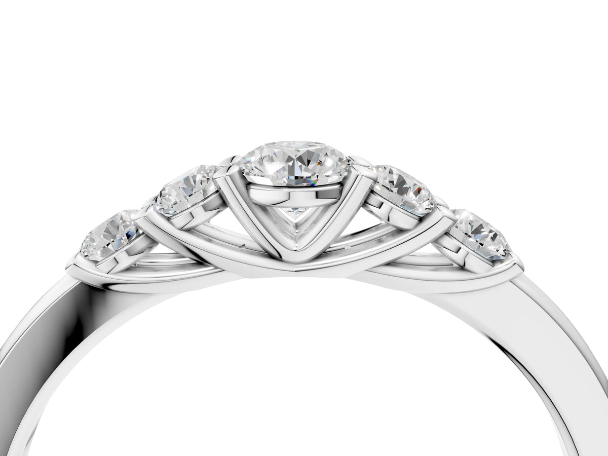White gold Five-Stone Round Diamond Prong Set Half Eternity Band