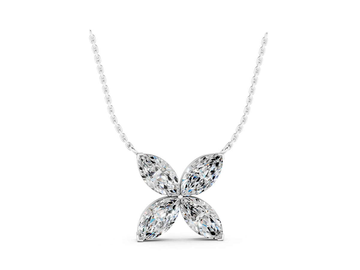 White gold Four-Prong Marquise Diamond Flower Pendant