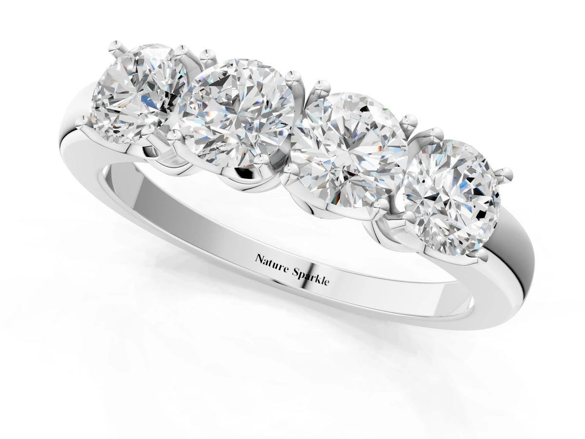 White gold Four-Stone Round Cut Diamond Prong-Set White Gold Band