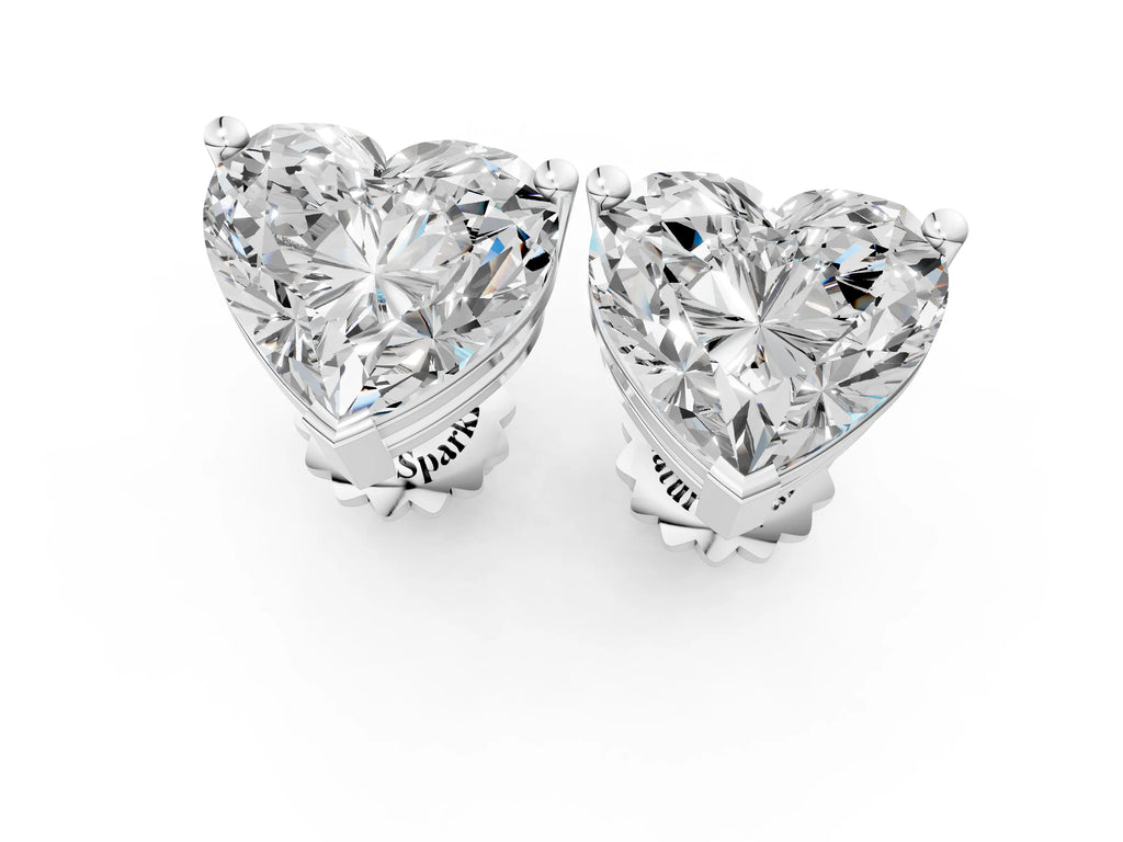 Silver Heart Cut Diamond Stud Earrings