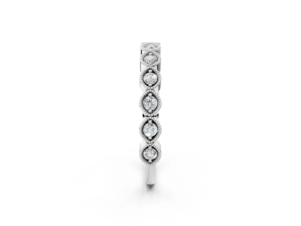 White gold Milgrain Marquise Diamond Eternity Band with Bezel Setting