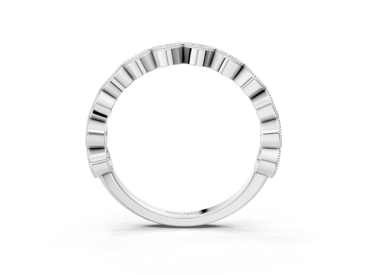 White gold Milgrain Marquise Diamond Eternity Band with Bezel Setting