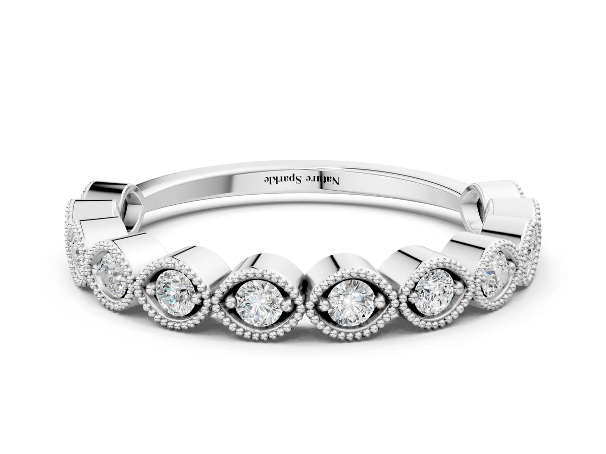 White gold Milgrain Marquise Diamond Eternity Band with Bezel Setting