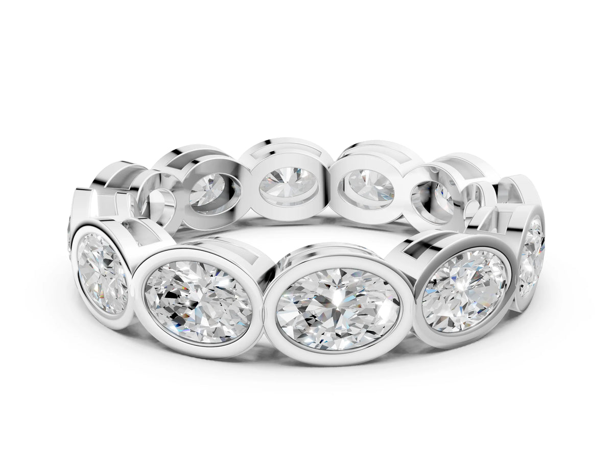 Silver Oval Diamond Bezel Set Eternity Wedding Band
