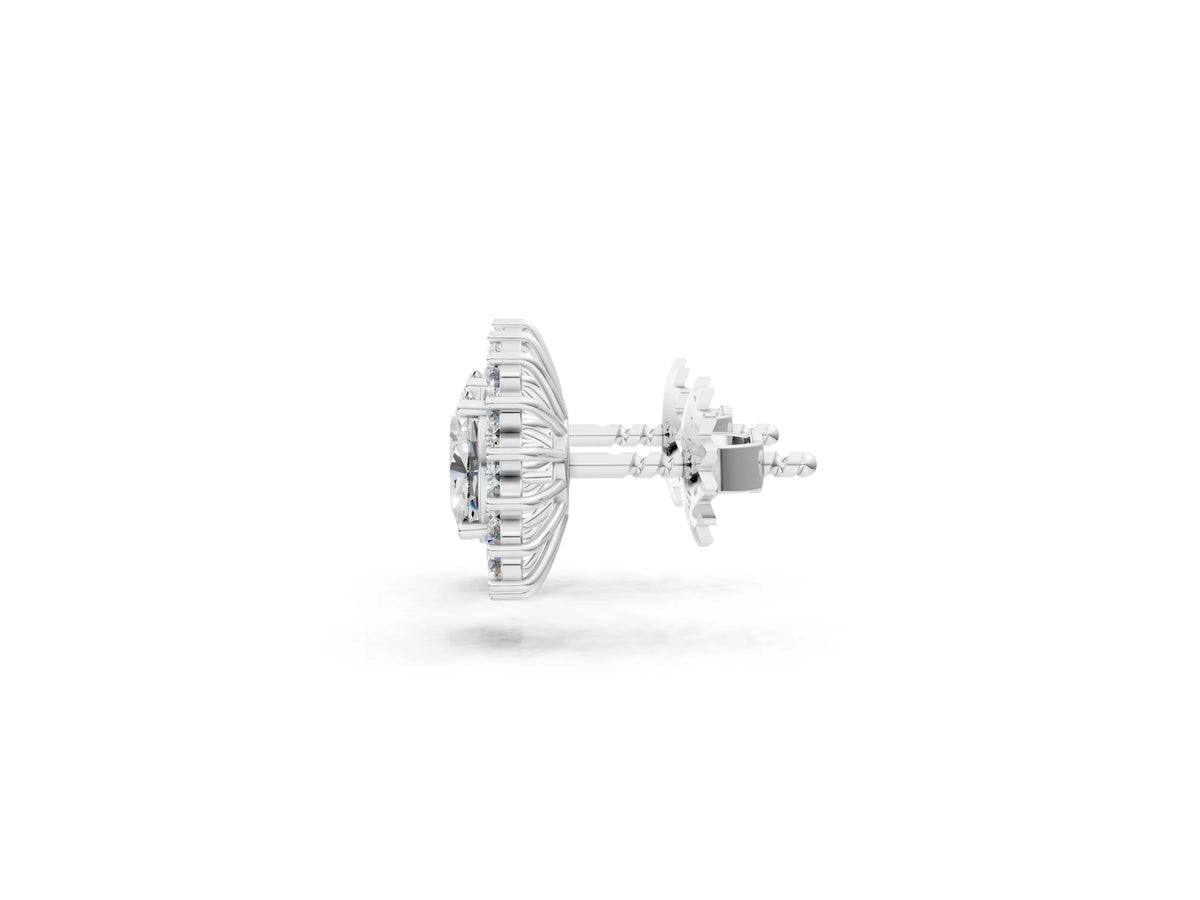 White gold Oval Diamond Floral Halo Stud Earrings
