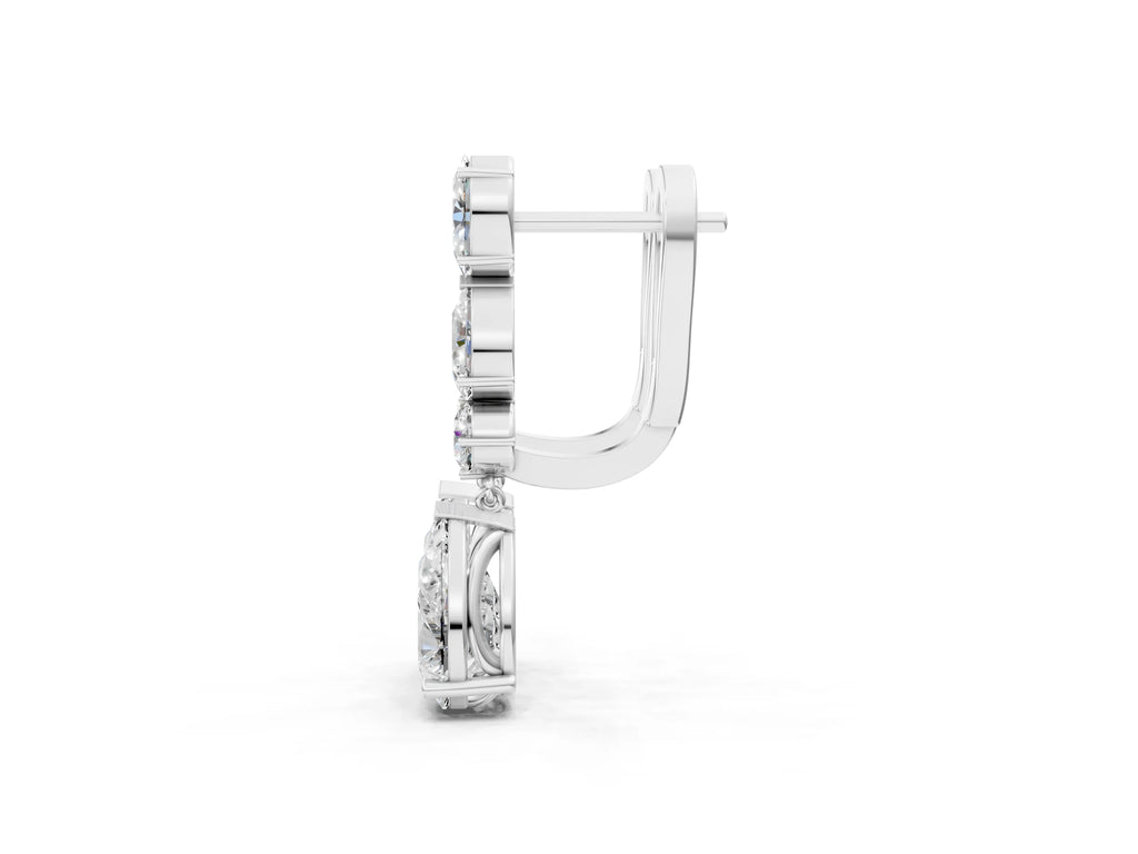 White gold Oval, Pear and Round Diamond Huggie Drop Earrings