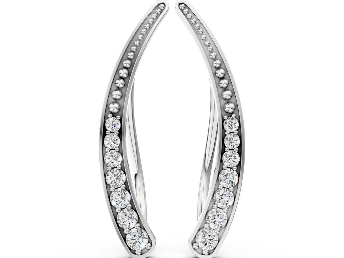 Silver Pavé Round Diamond Curved Bar Earrings
