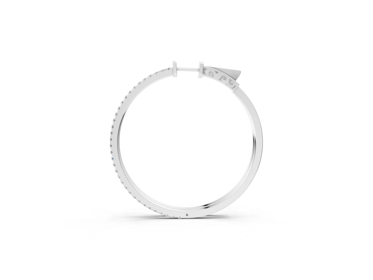 White gold Pavé Round Diamond Hoop Earrings with Hinged Snap Closure