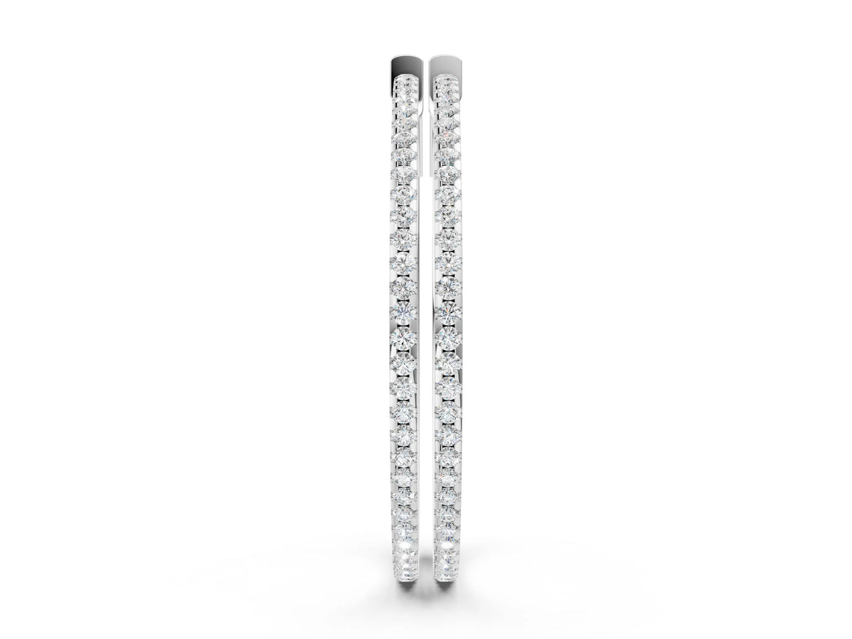 White gold Pavé Round Diamond Hoop Earrings with Hinged Snap Closure