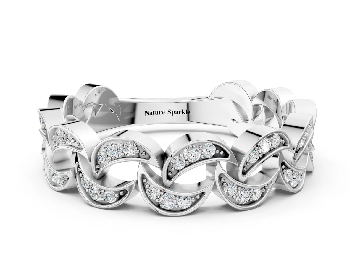 Platinum Pavé Round Diamond Interlocking Eternity Band with Bezel Prong Setting