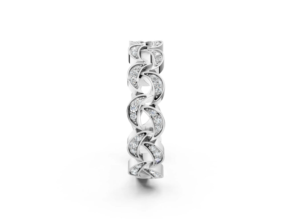 Platinum Pavé Round Diamond Interlocking Eternity Band with Bezel Prong Setting