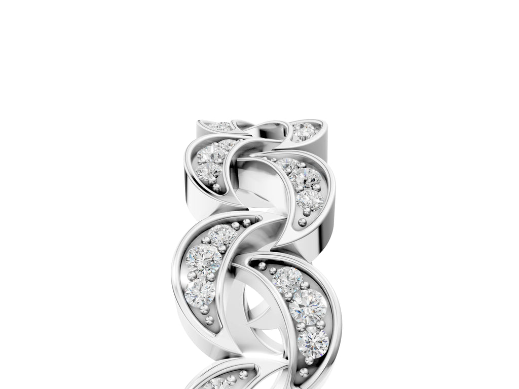 Platinum Pavé Round Diamond Interlocking Eternity Band with Bezel Prong Setting