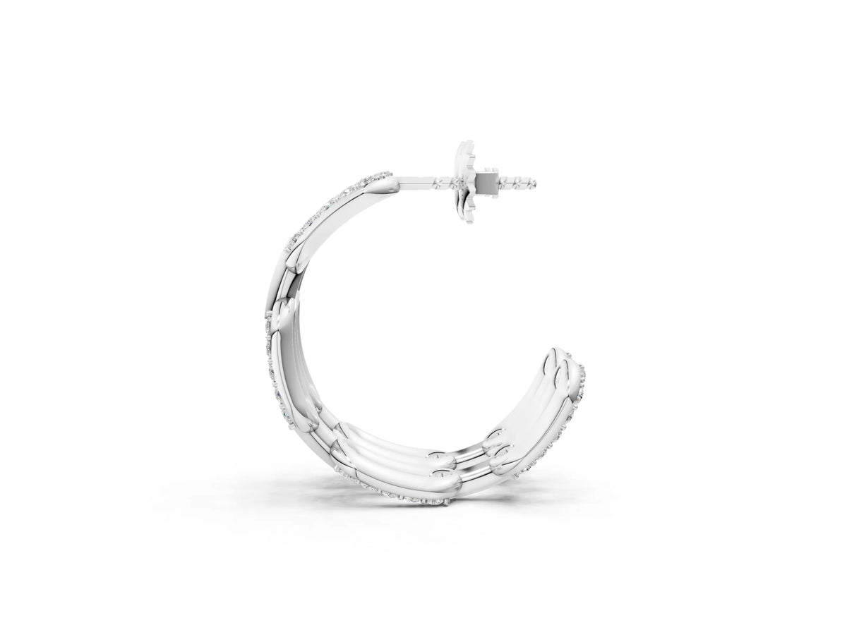 White gold Pavé Round Diamond Link Hoop Earrings with Prong Setting