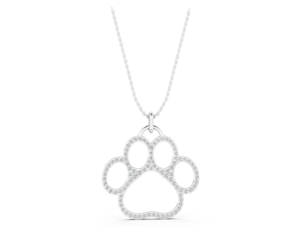 White gold Pavé Round Diamond Paw Pendant