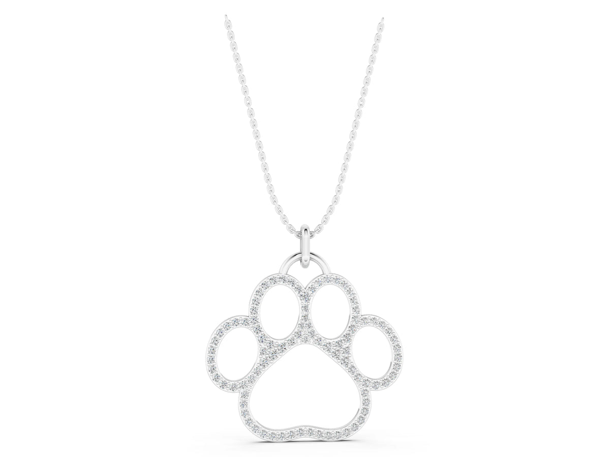 White gold Pavé Round Diamond Paw Pendant
