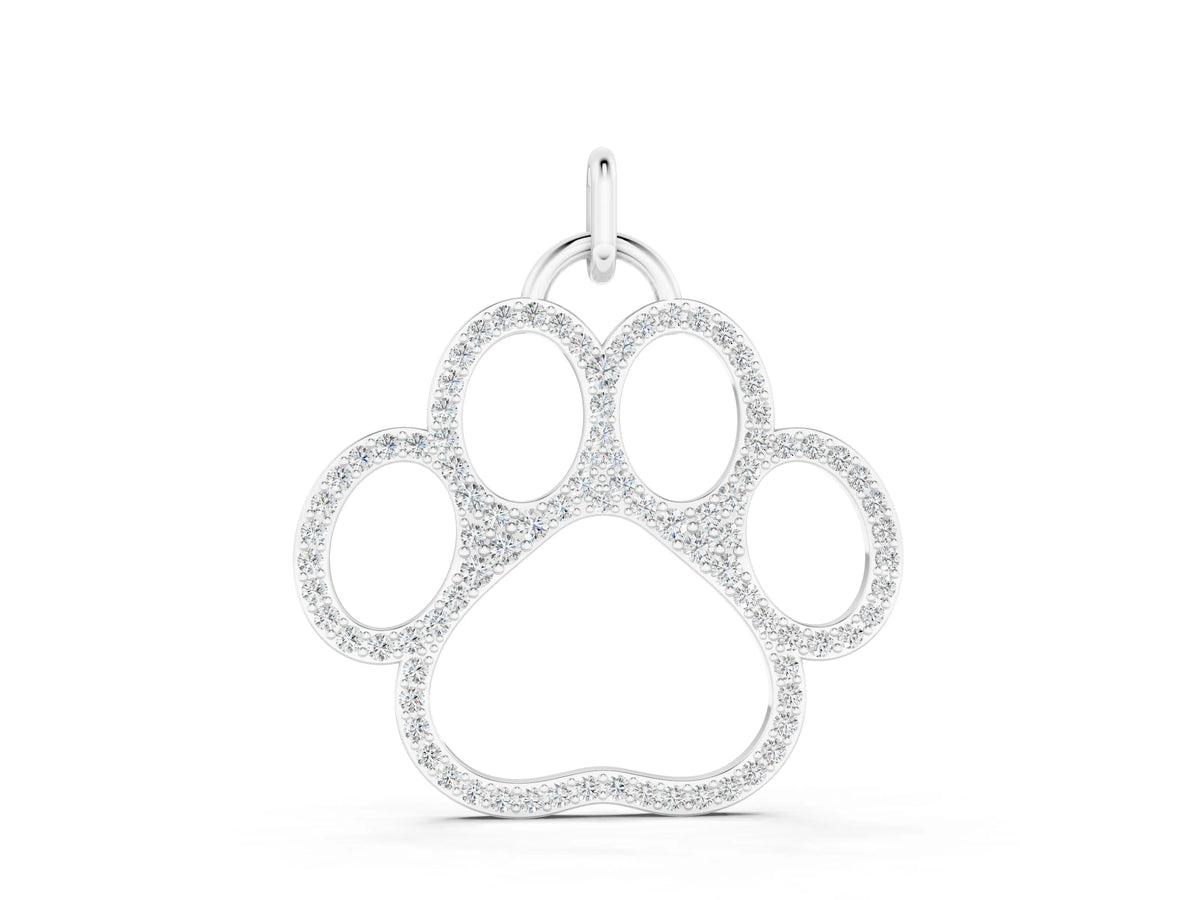 White gold Pavé Round Diamond Paw Pendant
