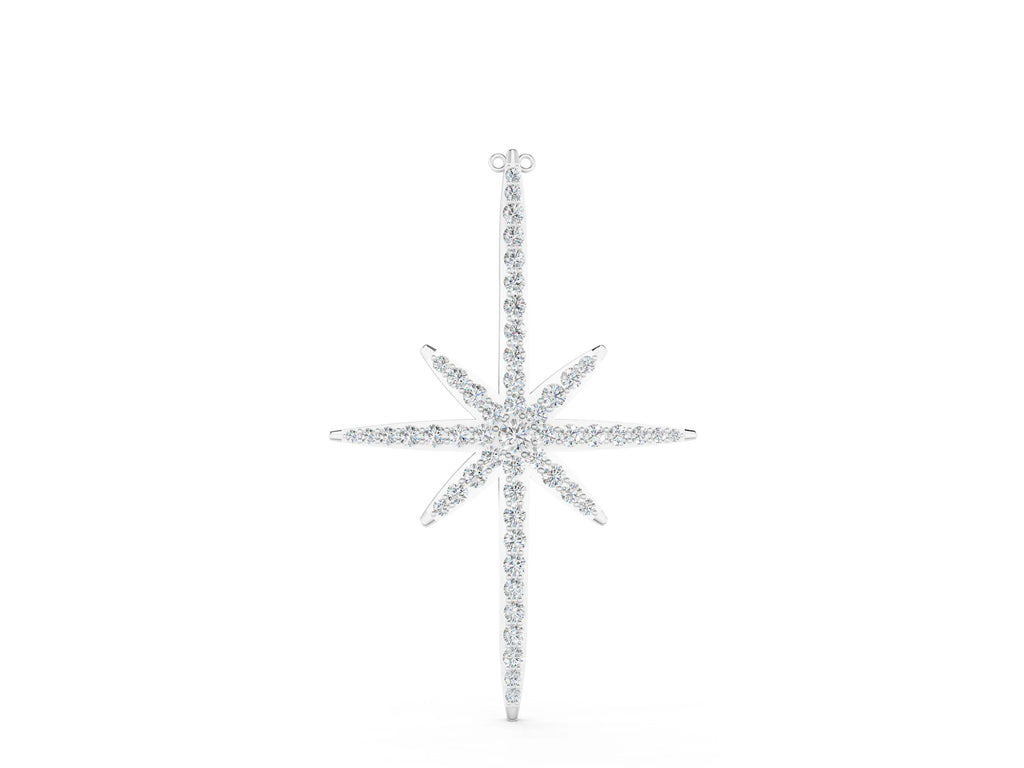Silver Pavé Round Diamond Starburst Pendant with Prong Setting