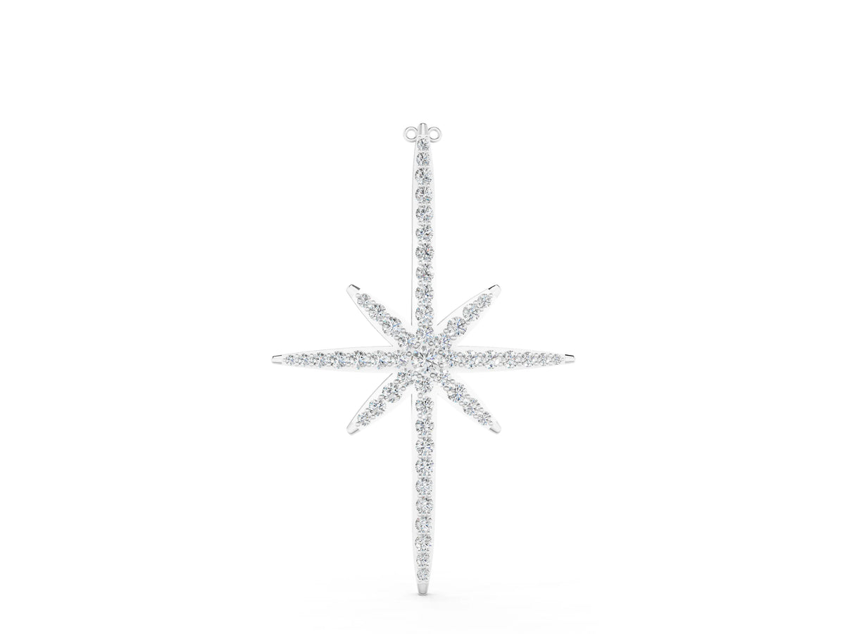 Silver Pavé Round Diamond Starburst Pendant with Prong Setting