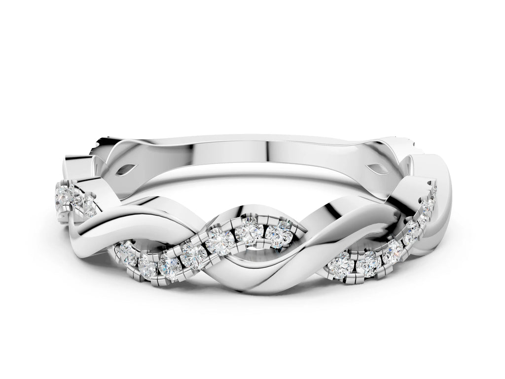 Platinum Pavé Round Diamond Twist Eternity Band with Shared Prong Setting