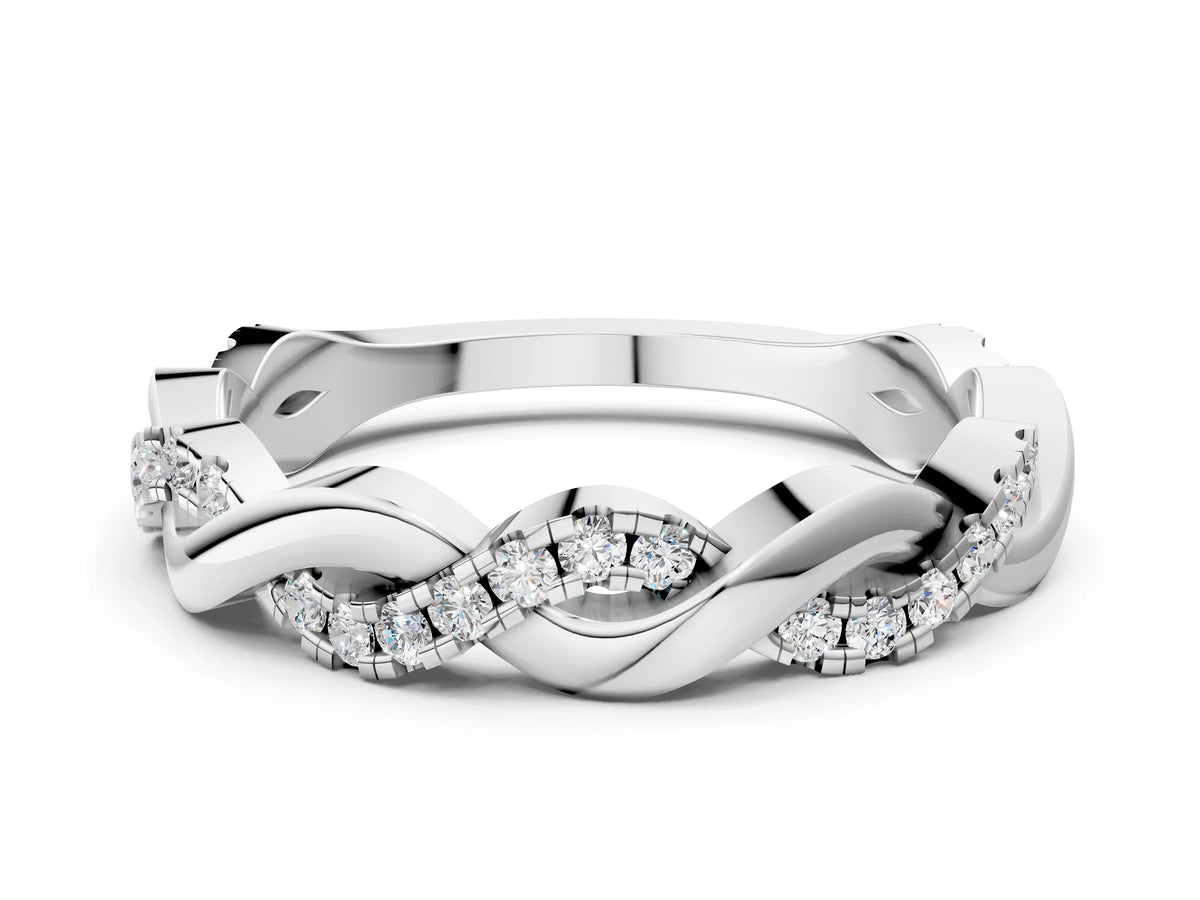Platinum Pavé Round Diamond Twist Eternity Band with Shared Prong Setting