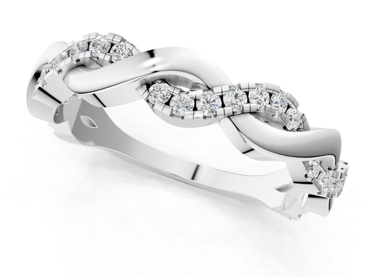 Platinum Pavé Round Diamond Twist Eternity Band with Shared Prong Setting