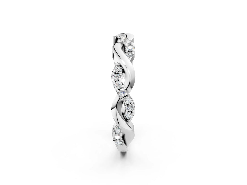 Platinum Pavé Round Diamond Twist Eternity Band with Shared Prong Setting