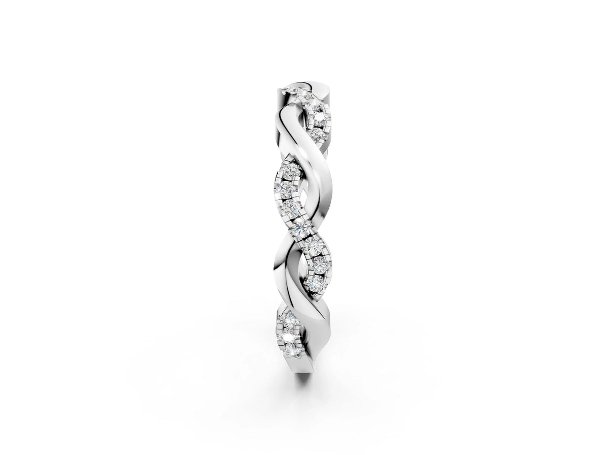 Platinum Pavé Round Diamond Twist Eternity Band with Shared Prong Setting