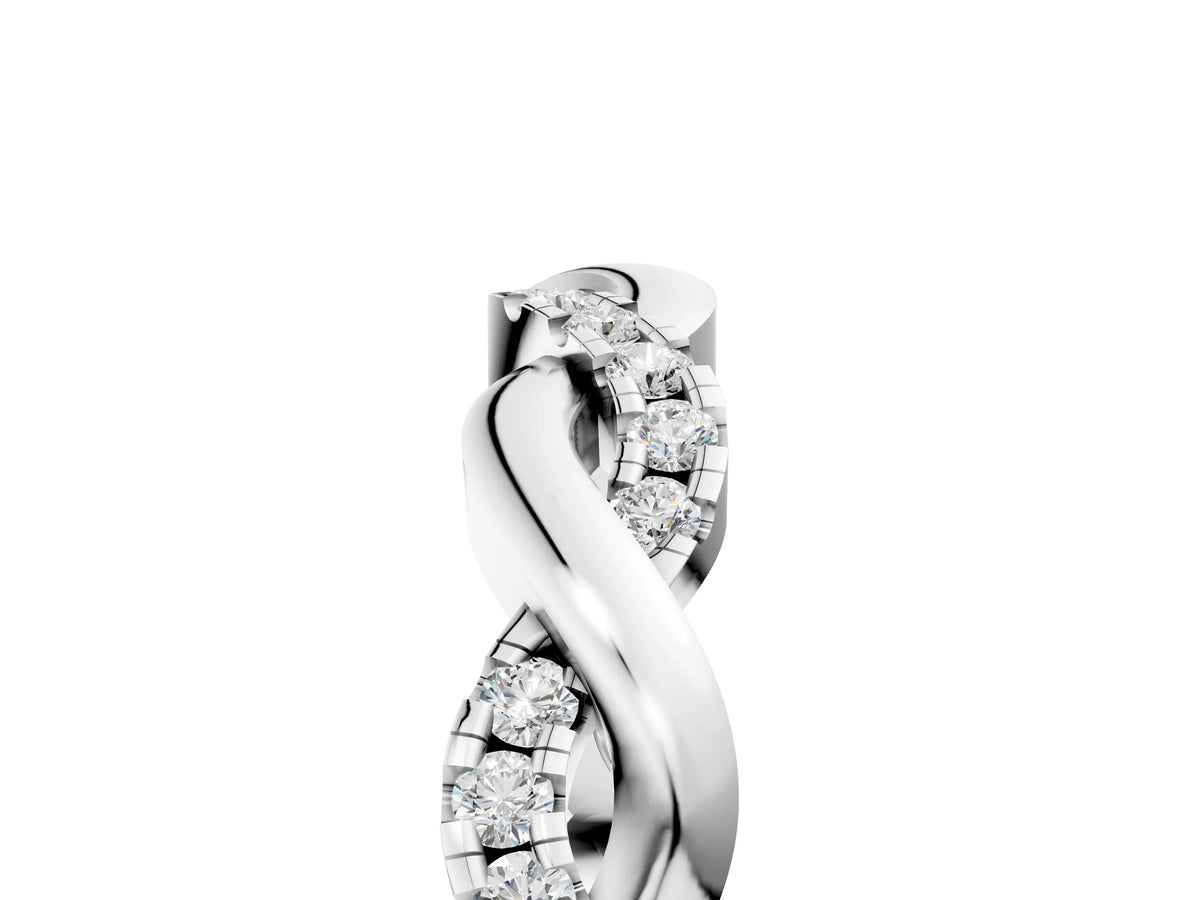 Platinum Pavé Round Diamond Twist Eternity Band with Shared Prong Setting