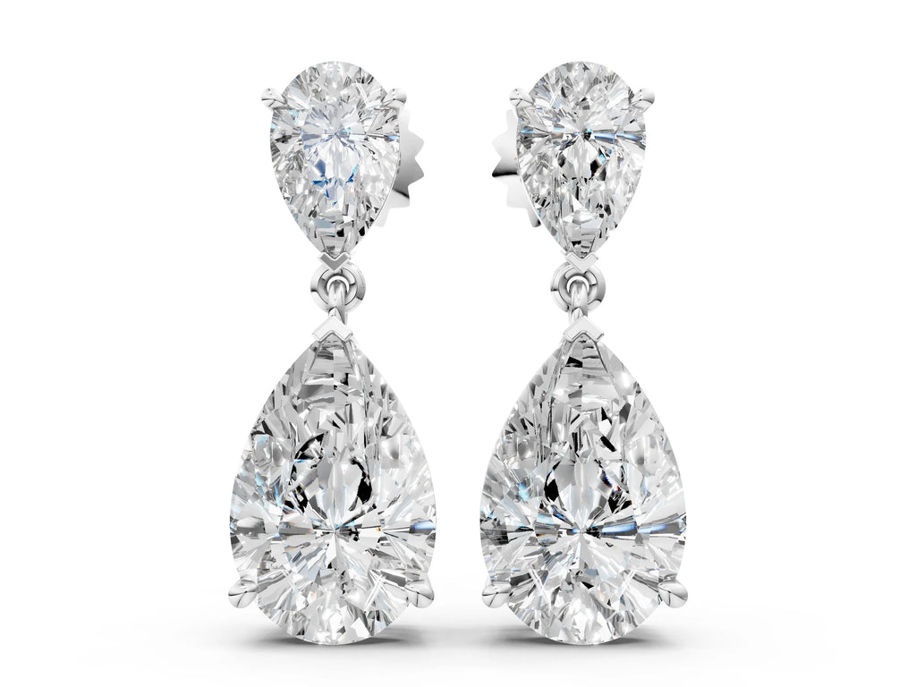 White gold Pear Cut Diamond Two Stone Drop Earrings