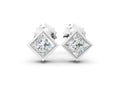 White gold Princess Cut Bezel Set Diamond Stud Earrings