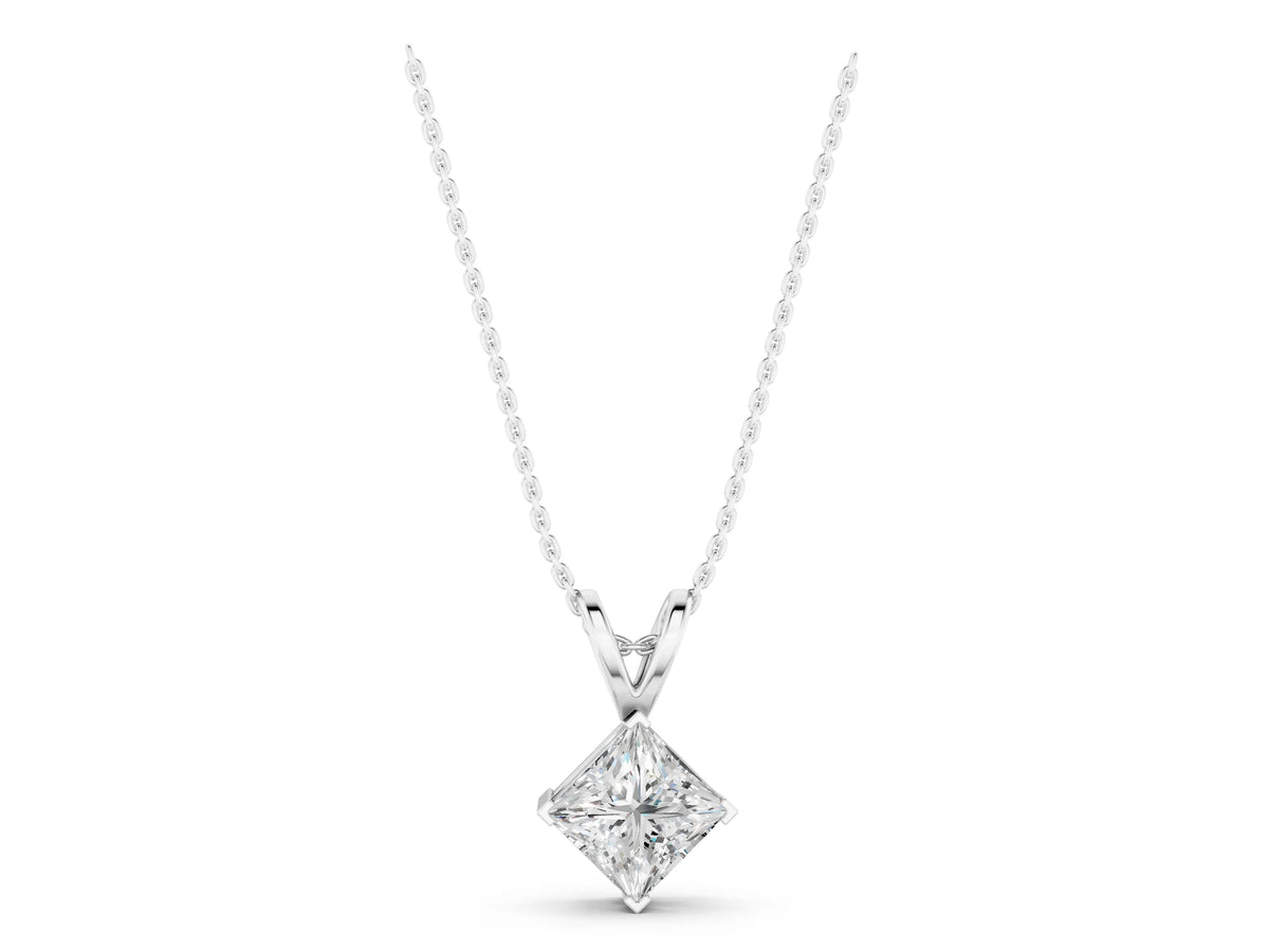 Silver Princess Cut Bezel Set Pendant