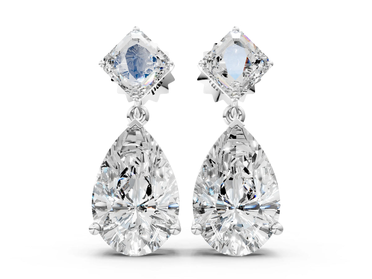 Platinum Princess and Pear Diamond Drop Earrings